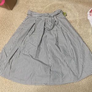 Black and white striped midi skirt